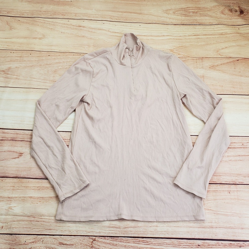 Tahari Top Womens‎ Medium Pink Shirt Ribbed Mock Neck Long Sleeve Mauve Casual